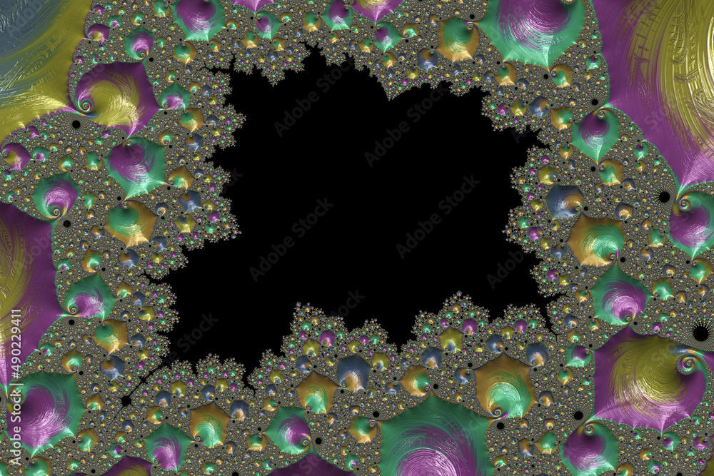 Poster black spot in the abstract background with colorful swirling elements
