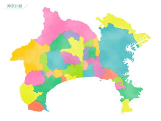 カラフルな水彩風の地図　神奈川県