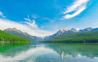 Closeup of the Bowman Lake in Glacier National Park, Montana