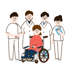 車椅子に座る女性と医療従事者