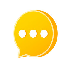 Fototapeta premium Modern circular 3D speech bubble icon illustration. Yellow color social media chat vector art symbol.
