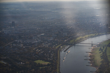 Dusseldorf from above through plane window