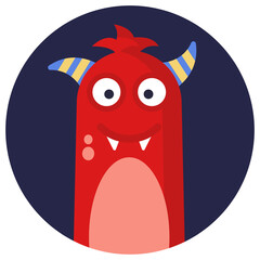Cute funny red monster with horns and tooth