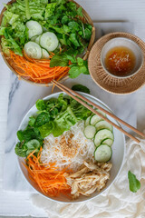 Delicious homemade meal. Vietnamese Lemongrass Chicken with Vermicelli. Great for weight watcher and hearty healthy meal.