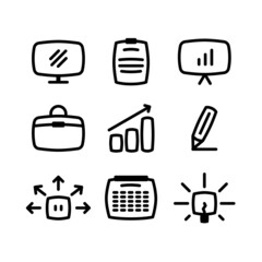 a collection of simple work icons in the office, with a round box line style