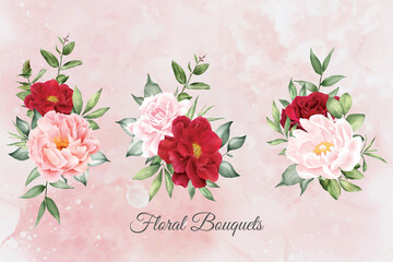 Watercolor Floral Arrangement collection with Hand Drawn Flower and Leaves