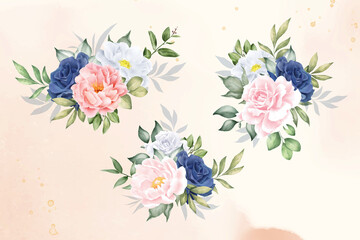 Watercolor Floral Arrangement collection with Hand Drawn Flower and Leaves