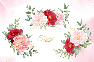 Watercolor Floral Arrangement collection with Hand Drawn Flower and Leaves