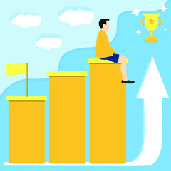 flat illustration design a kids looking trophy