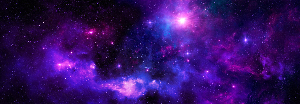 Dark night sky with sparkling stars and nebulae
