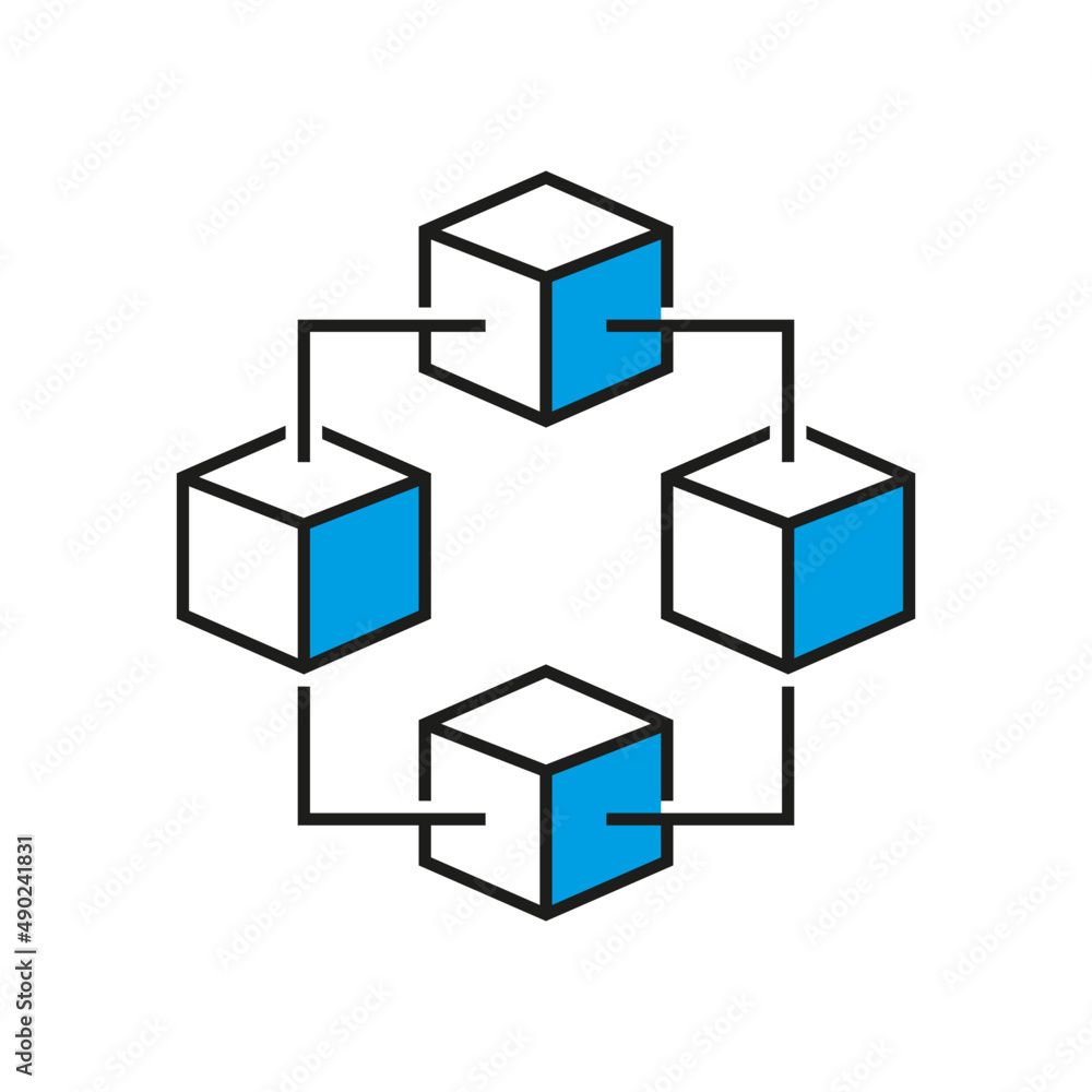 Poster Blockchain system icon design. Digital smart contract. Cryptocurrency 
technology linked network.