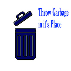 blue recycle bin icon.Vector illustration of a recycle bin symbol with the words throw trash in its place. Recycle bin icon blue color