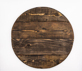 wooden cutting board. wooden circle layout. Isolate and top view