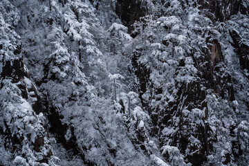 Snow landscape at Yellow mountain, in Anhui province, China, winter time.