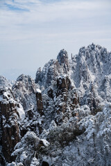 Fototapeta na wymiar Snow landscape at Yellow Mountain, in Anhui province, China, winter time.
