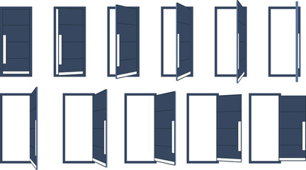 Opened and closed stages modern solid doors design template. Entrance and doorways interior. House home entry symbol.