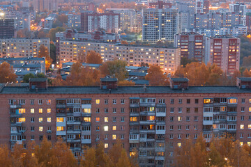 Night Izhevsk city landscape, aerial view from the roof