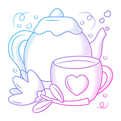 Drawing teapot drink clipart with Hand drawn gradient outline style