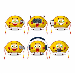 Naklejka premium Yellow chinese woman hat cartoon character are playing games with various cute emoticons