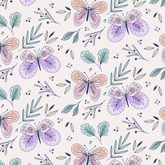 Beautiful butterfly and floral pattern design. Great for fabric and textile.