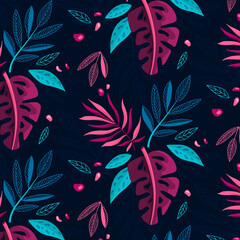 Tropical leaves seamless pattern. Jungle plants. Great for fabric and textile design.