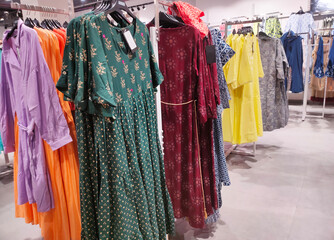 Indian colorful dresses, Fashion stylish colourful clothes display in Indian Shopping Mall.