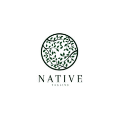 Tree Leaves Nature In Circular Logo Design Template