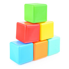 Colorful plastic cubes for children. Cubes isolated on a white background