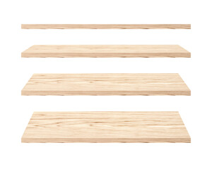 set of wooden planks isolated on white. empty shelves with natural pattern