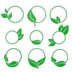 Eco icon with leaves with round frame set