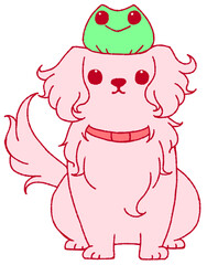 カエルを頭の上にのせているダックスフンド（灰色）