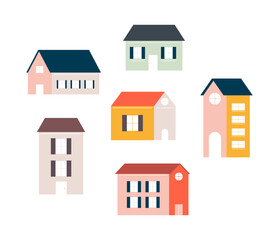 House building bundle set flat design vector. Minimal home property residence symbol.