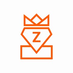 Luxury logo. Alphabet z logo design with crown and diamond shape. Luxury z letter logo design. Orange color. Modern and stylish logo. Z letter. Z logo. Z alphabet. Crown symbol. Logo shape. Sign.