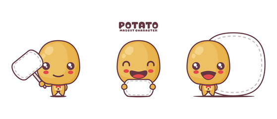 potato cartoon mascot illustration, with blank board banner