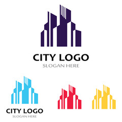 Fototapeta premium city ​​skyline, city silhouette, modern city and city center. With logo design concept, icon and symbol illustration template.