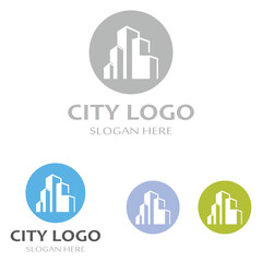 city ​​skyline, city silhouette, modern city and city center. With logo design concept, icon and symbol illustration template.