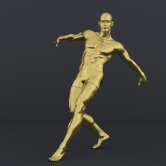 3D Render : Portrait of golden texture male character acting, posing his body with common daily gesture