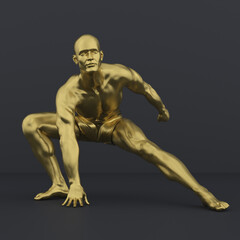 3D Render : Portrait of golden texture male character acting, posing his body with common daily gesture