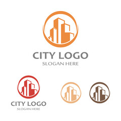 city ​​skyline, city silhouette, modern city and city center. With logo design concept, icon and symbol illustration template.