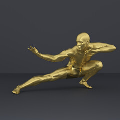 3D Render : Portrait of golden texture male character acting, posing his body with common daily gesture