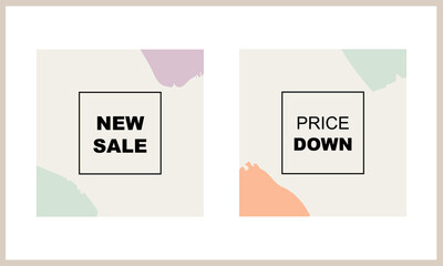 Modern promotion square web banner for social media mobile apps. Elegant sale and discount promo backgrounds with abstract pattern. Pastel Colors.