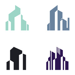 city ​​skyline, city silhouette, modern city and city center. With logo design concept, icon and symbol illustration template.