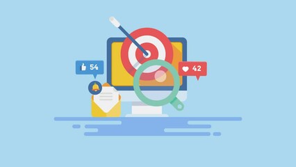 Social media, online news, email communication targeting digital audience on internet, Target marketing, business strategy, content marketing concept. 2d animation 4k video clip.