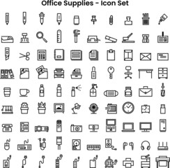 Vector icon set of office supplies 90 items