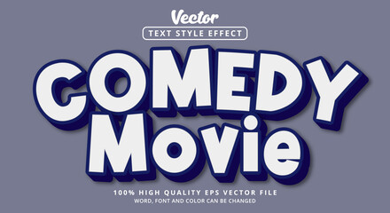 Comedy Movie text in white and blue color combination style, Editable text effect