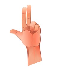 Palm of hand raised up with two fingers. Object isolated on white background. Funny cartoon style. Vector
