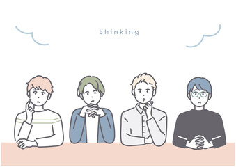 考えながら意見交換をする若い男性のイメージイラスト