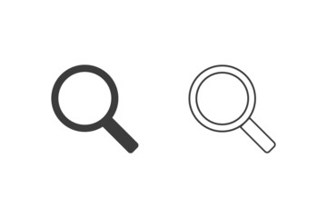 Search flat design or Search icons. 2 style of search isolated on white background.