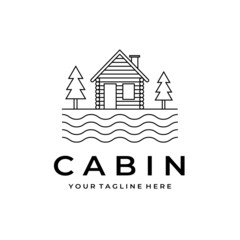 simple line art cabin logo vector illustration