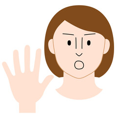 Obraz premium 片手を前に突き出し「NO」の意思表示をする人のイラスト（白背景・ベクター・切り抜き）